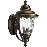 IMAGE OF Progress Lighting P5921-108 2-Light Medium Wall Lantern with Unique Cast Yoke Straps and Water Glass Urn Shades, Oil Rubbed Bronze
