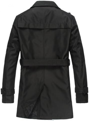 Yougao Men's Long Double-Breasted Trench Coat Black Medium
