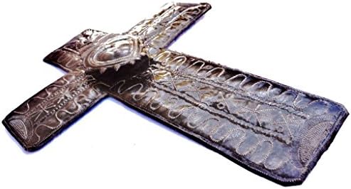 Large Decorative Cross with 3-D Heart, Wall Hanging Religious Decorations, Handmade in Haiti from Recycled Steel Drum Barrels 14 x 19 Inches