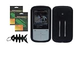 iShoppingdeals - Black Protective Skin Case + Screen Protector + Fishbone Keychain for Sandisk Sansa Fuze+ Plus 4GB , 8GB , 16GB