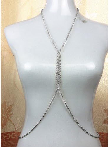 Relefree Womens Harness Bikini Waist Belly Silver Fishbone Tassel Body Chain Necklace Jewelry