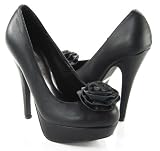 Miller-3 Black Rosette Stiletto Platform Pump