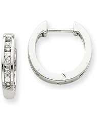 14k White Gold baguette Diamond Hoop Huggie Earrings. Carat Wt- 0.25ct