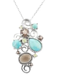 Sterling Silver Turquoise Cluster Pendant Necklace, 18"