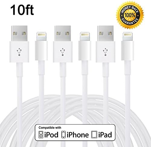 3 Pack Lightning Cable Charging Cord USB Cable for iPhone 6s,6s+,6plus,6 iPhone 5,5c,5s,iPad Mini,Mini2.iPad 5,iP0d 7 (10FT 3PACK)