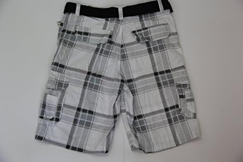 White-grey Plaid Mens Cargo Shorts, Light Weight Twill Fabric- Size 36