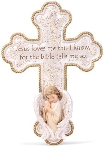 Jesus Loves Me Wall Cross Angel and Girl 7.75 Inch Joseph Studio 64431