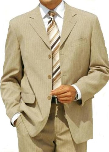 MUGA Herren Anzug, 3-Teilig, Nadelstreifen Beige, 
