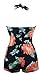 Cocoship Floral Black Elegant Retro Boy-Leg One Piece Vintage Ruched Swimwear Swimsuit 14(FBA)