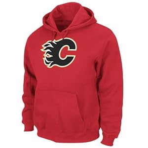 NHL Men's Calgary Flames Heat Seal Long Sleeve Hooded Fleece Pullover (Athletic Red, Large)