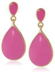 Kenneth Jay Lane Polished Gold and Pink Enamel Teardrop Earrings