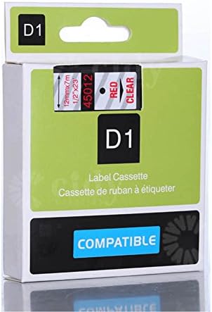 Labelzone shop(TM) Generic Red on Clear Label Tape Compatible for DYMO D1 45012 1/2-inch 23-foot Cartridge (2PK Red on Clear Label Tapes)