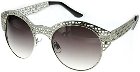 Aloha Eyewear Women's "City Bridge" Round 51mm Sunglasses with Metal Cutout (Silver and Smoke)