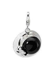 Sterling Silver 3 D Blk & White Enameled Hat with Lobster Clasp Charm