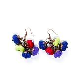 JousJous.com Nickel Free Multicolor Eco Friendly Fabric & Beads Cherry Blossom Dangling Handmade Earrings, 2.5" Long
