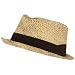 Distressed Straw Fedora Trilby Summer Hat Natural L/XL