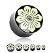 Organic Horn Saddle Plugs with Bone Dust Resin Tribal Flower Inlay - 00G (10 mm) - Sold as a Pair