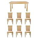 Contour Oak Dining Table + 6 Contour Oak Dining Chairs with Beige Micro Suede