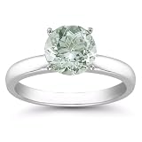 1.25 Carats 7mm Green Amethyst Gemstone Solitaire Ring in 14K White Gold