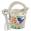 Low price Sand Castle Decorated Vintage Style 3D Sand Pail 925 Sterling Silver and Enamel Traditional Charm with Moving Shovel