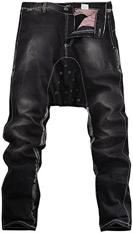 Boy's Casual Low-slung Crotch Pants Sand Washed Low-rise Black Jeans (34, Black)
