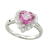 14K White 1/10 ct. Diamond and 2 1/2 ct. Pink Topaz Heart Ring