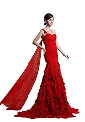 Sexy Sheath Mermaid Chiffon Pleated  Evening Dress/Prom Dress/Party Dress/Wedding Dress  with a Brush/Sweep Train  With Ruffles