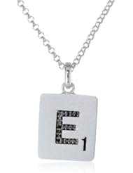Scrabble 925 Sterling Silver 0.054ct Diamond Initial E Pendant Necklace, 18"