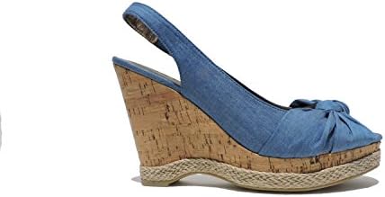 Moda Spana Heather Blue Fabric Wedge Platformsandals Open Toe Size 9.5