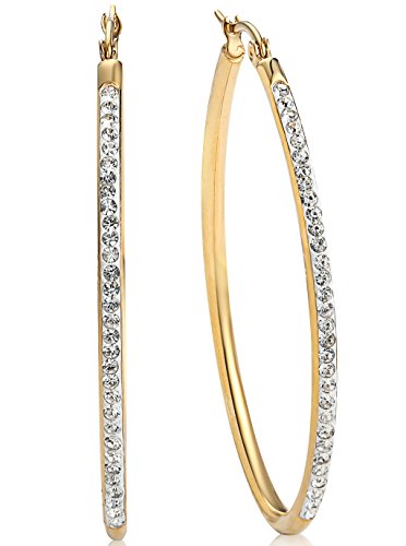 Jstyle Women's Stainless Steel Gold Tone Hoop Earrings for Girls Oval Rhinestone Piercing 30MM