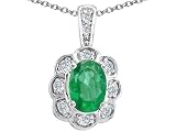 0.90 cts Genuine Emerald and Diamond Oval Pendant - 14kt White or Yellow Gold