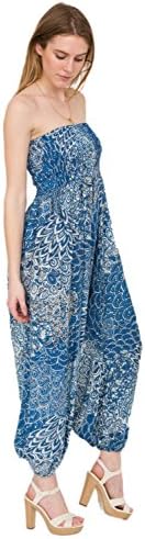 Peacock Print 2 in 1 Harem Trouser Jumpsuit Ocean Blue, One Size