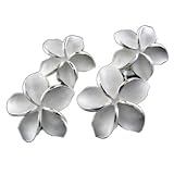 E011--Double Plumeria Drop Earrings--Hawaiian Silver Jewelry