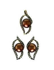 14K Yellow Gold 0.6 cttw Liking The Sea Diamond and Brown Pearl Set