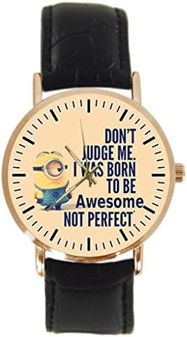 Minion Custom Personality Men /Women Genuine Leather Band Wrist Watch Nice Gift