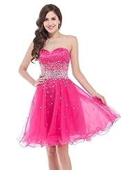 Strapless Lace-Up Cocktail Sweetheart Acrylic/Organza/Satin Evening Dress/Prom Dress/Party Dress 