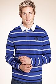 XXXL Blue Harbour Pure Cotton Double Striped Rugby Shirt