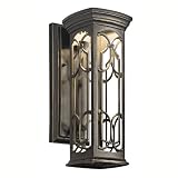 Kichler Lighting 49226OZ LED Franceasi 14-1/2-Inch Light Outdoor LED Wall Lantern, Olde Bronze with Light Umber Seedy Glass