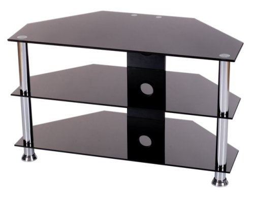 Levv TV700800BCH Fernsehtisch f&uuml;r Plasma- und LCD-Fernseher bis 81 cm (32 Zoll) Bilddiagonale, Schwarzglas/Chrom