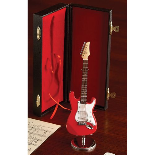 Red Electric Guitar Miniature Replica W/ Case Musical Music Instrument Decor Gift