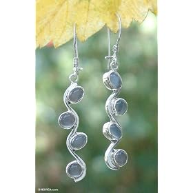Moonstone earrings, 'Mystical Moon' 0.2" W 2.1" L by Moonstone Birthstones