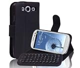 TOP Wireless Removable Bluetooth Keyboard Leather flip case cover for samsung galaxy siii s3 i9300 in Black Color