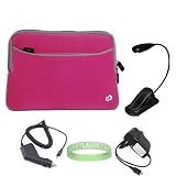Hot Pink Microfiber Amazon Kindle DX Carrying Sleeve With Extra Pocket + Rapid Kindle DX Car Charger + Kindle DX Wall Charger + Black Ebook Reader LED Light + Vangoddy tm, Live*Laugh*Love wrist band!!! (Kindle DX Not Included)