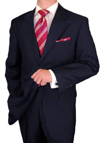 Gino Valentino Men's 2 Button Jacket Flat Front Pants Dk. Navy Suit