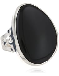 Silvertone Teardrop Onyx Ring
