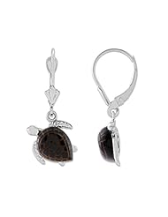 Black Coral Turtle Earrings in 14K White Gold- Small