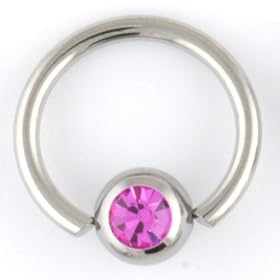 One Stainless Steel Captive Bead Ring: 14g 3/8", Bead: 5mm, Pink