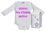 Mummys New Shopping Partner Long Sleeve Babygrow / Bodysuit Sizes 0M Upto 18M WHITE/BLACK + in funky Milk Carton
