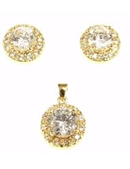 Kala-isjewels - Ladies 18ct Gold Plated CZ "" Solitaire ""Pendant ( 0,63"" ) and Earrings