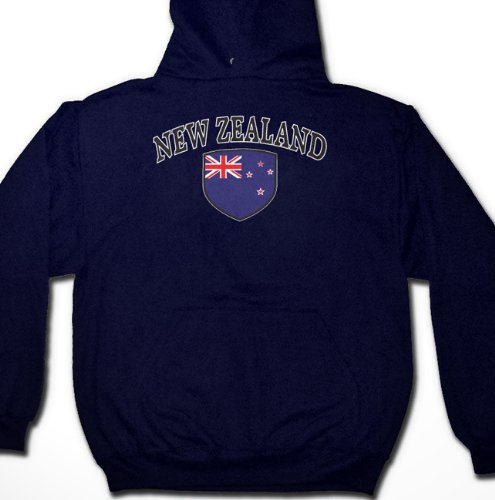 New Zealand Flag Shield International Soccer Sweatshirt, New Zealander National Pride Mens Pullover Hoodie, X-Large, Lt-Gray